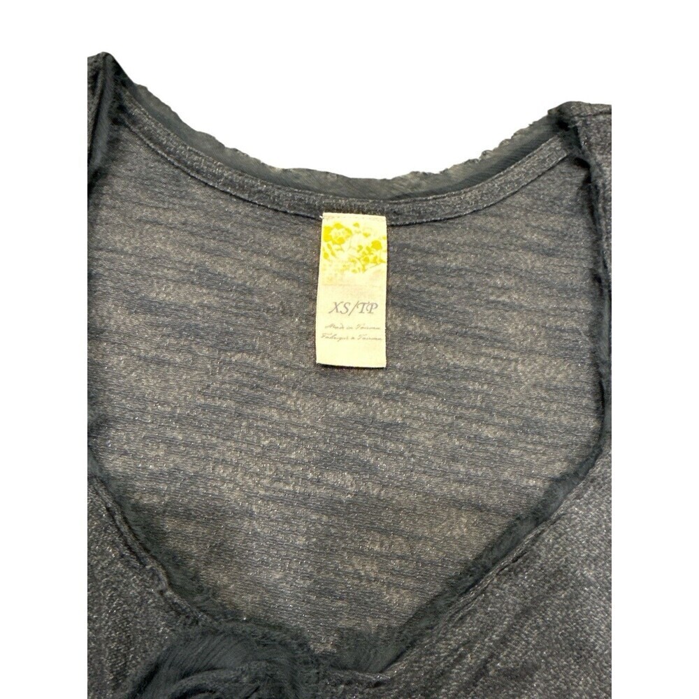 Free People Dark Gray Floral Appliqué Ruched Tank Top Sleeveless Size XS - Picture 3 of 7